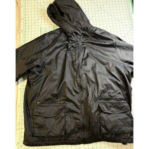 Roamans Rain Coat Plus Size 3XL Mid-weight Fleece Lined Hooded Black Jacket Zip
